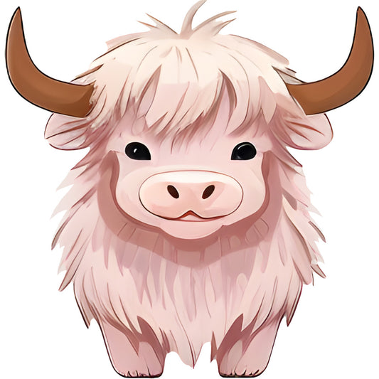blush pink, dusty rose, cream, brown, cute animals, highland cattle, highland cow, yak, bull, whimsical, kawaii, cartoon, childlike, playful, farm animals, farmhouse, rustic, baby, nursery, kids, gentle, soft, friendly, sweet, adorable, quirky, folk art, illustration style, large print, statement fabric