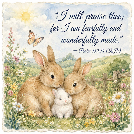 cream, soft yellow, sage green, dusty rose, pale blue, light brown, tan, watercolor, floral, nature, animals, rabbits, bunnies, mouse, butterfly, wildflowers, daisies, pastoral, countryside, farmhouse, whimsical, gentle, inspirational, scripture, religious, spring, garden, peaceful, storybook, children's