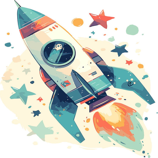 space, rocket, astronaut, celestial, stars, planets, cosmos, outer space, navy blue, teal, coral orange, cream, whimsical, modern, children's, kids, baby, adventure, exploration, sci-fi, science fiction, spaceship, galaxy, shooting stars, dreamy, playful, nursery, boy's theme