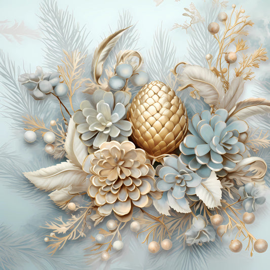 Light Blue and Gold Christmas Fabric Panel 13