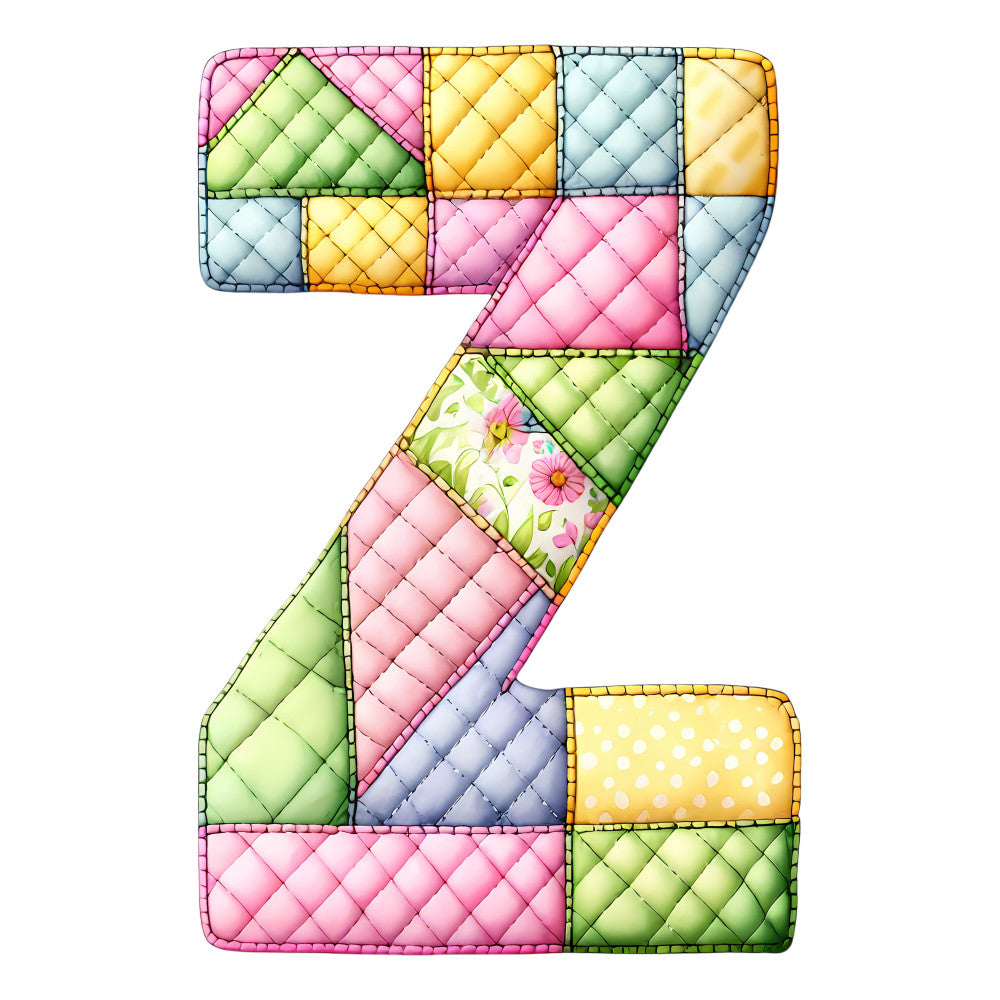 pastel pink, soft yellow, sage green, light blue, quilted, patchwork, geometric, number seven, floral print, polka dots, colorful blocks, spring, whimsical, playful, modern, soft pastels, children's fabric, baby quilt, wall hanging, nursery, stitched detail, multi-color, mixed patterns, cheerful, bright, coordinate fabric, appliqué, pieced design, cottage style