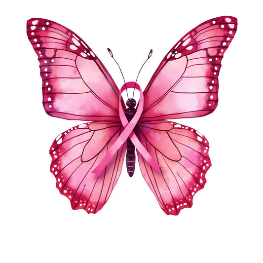 pink butterfly, breast cancer ribbon, magenta wings, fuchsia colors, rose pink, white spots, watercolor style, awareness symbol, fabric panel, quilting cotton, butterfly design, cancer support, health awareness, delicate wings, symmetrical pattern, hope theme, medical awareness, craft fabric, sewing panel, decorative butterfly