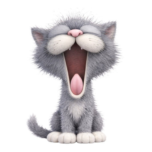 gray cat, grey cat, white whiskers, pink nose, yawning cat, cat face, animal, pets, cute animals, whimsical, playful, humorous, funny animals, children's, baby, nursery, gray and white, soft gray, light gray, pink accents, cartoon style, illustrated animals, cat lovers, kitten, feline, expressive face, fun design, kids fabric, playful animals
