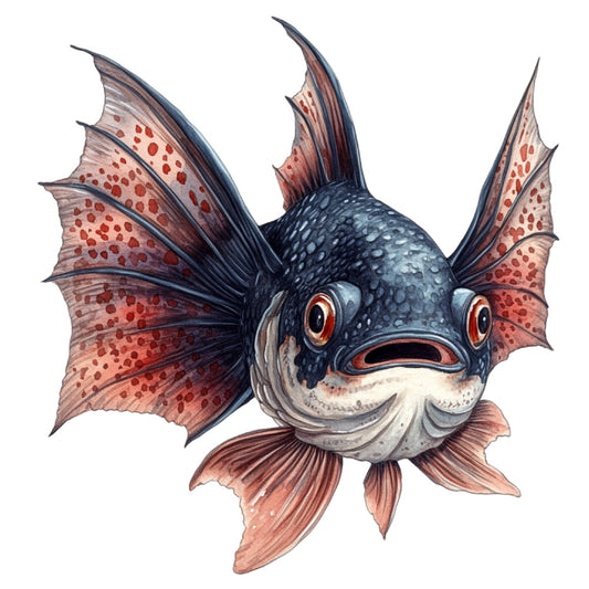 Watercolor Scary Fish Fabric Panel 20