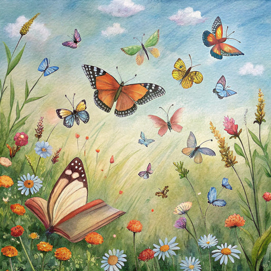 Floral Butterflies Scene Fabric Panel 5