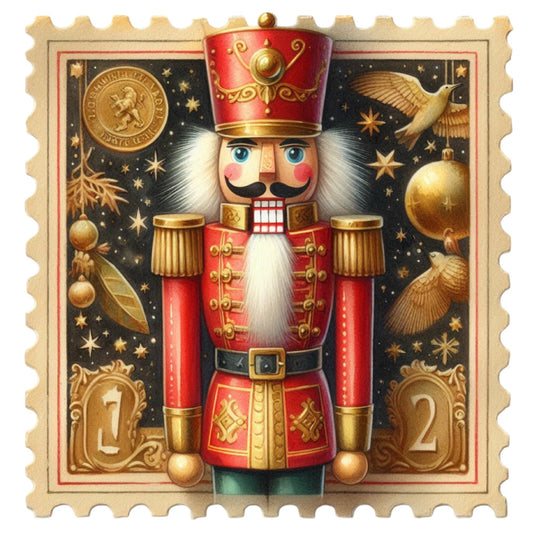 Nutcracker Postage Stamps Fabric Panel 19