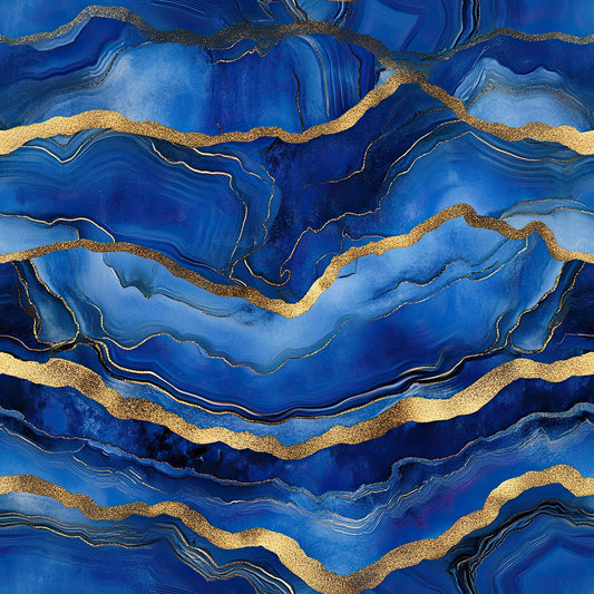 Royal Blue and Gold Agate Pattern 9 Quilting Cotton Fabric
