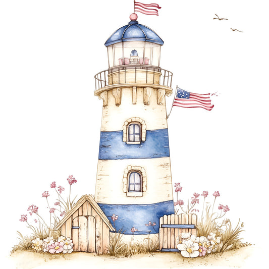 Watercolor Nautical Lighthouse Fabric Panel 9