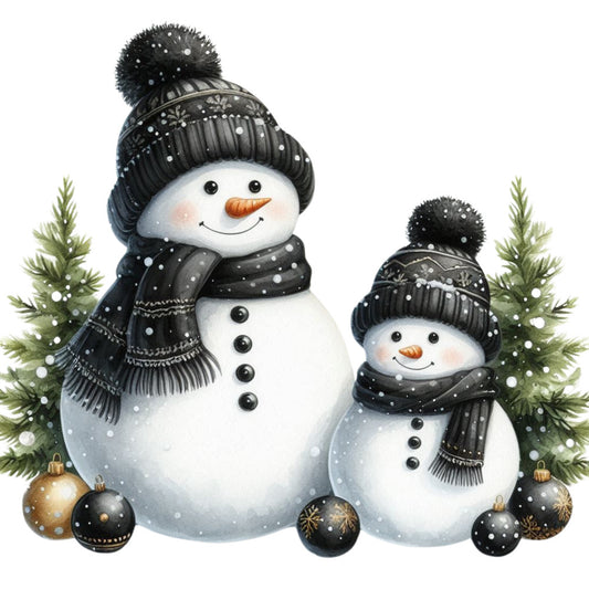 Black Hat Snowmen Fabric Panel 18