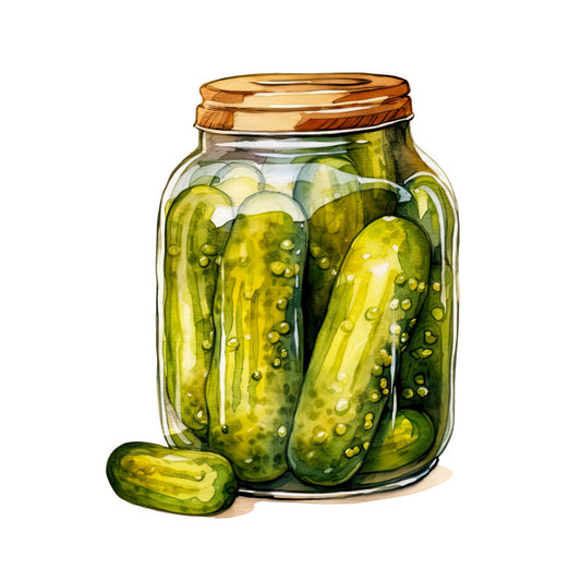 Watercolor Pickles in Jar Fabric Panel 9