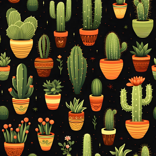Retro Cactus Pattern 1 Quilting Cotton Fabric