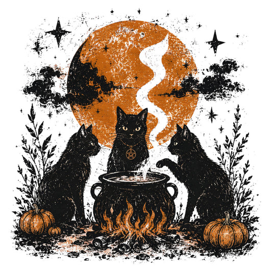black cats, orange moon, cauldron, witchy, halloween, autumn, fall, celestial, stars, pumpkins, magical, gothic, dark orange, cream, black, mystical, witch, occult, pentagram, herbs, plants, boho, whimsical, spooky, seasonal, rustic, nature, animals, supernatural, potion
