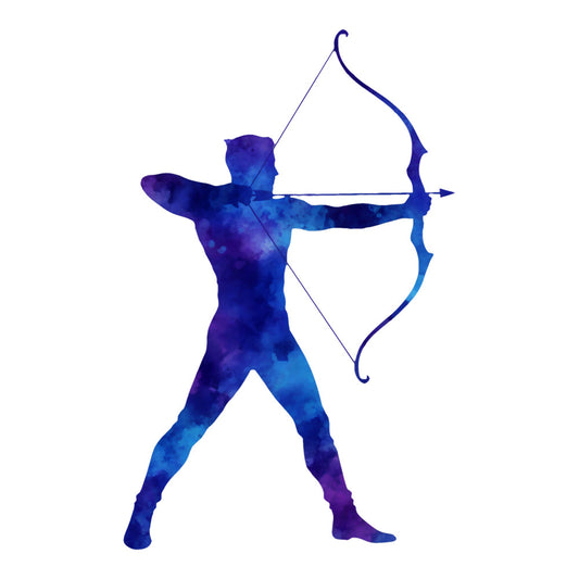 navy blue, royal blue, deep blue, purple, indigo, watercolor, abstract, archer, sagittarius, zodiac, celestial, constellation, sports, athletic, silhouette, geometric, modern, contemporary, wall art, home decor, galaxy, cosmic, blue gradient, ombre, masculine, action figure, archery, sports themed, inspiration