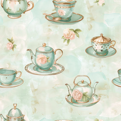 Whimsical Tea Party Pattern 12 Quilting Cotton Fabric