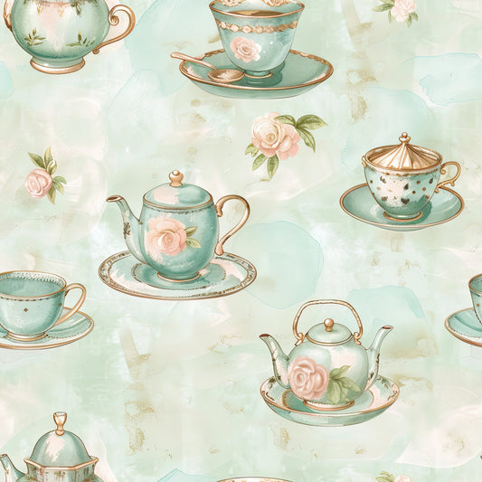 Whimsical Tea Party Pattern 12 Quilting Cotton Fabric