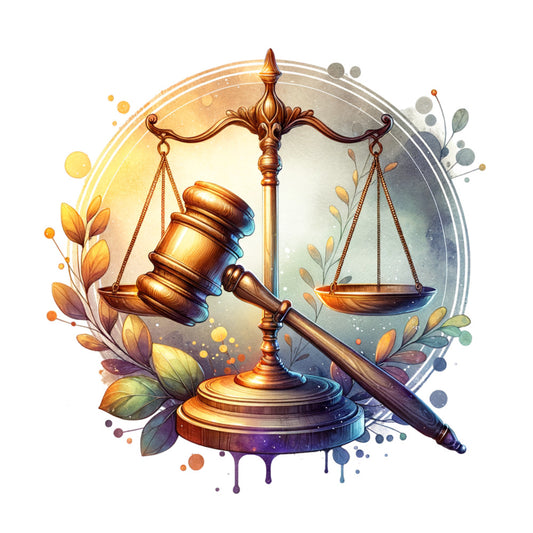 justice scales, gavel, legal themed, gold metallic, bronze, copper tones, warm yellow, sage green, slate blue, purple accents, floral motifs, leaf patterns, botanical elements, watercolor style, elegant, sophisticated, professional, ornate, decorative, law office, attorney gift, lawyer themed, book club, literary, academic, traditional, celestial inspired, nature inspired, whimsical, artistic
