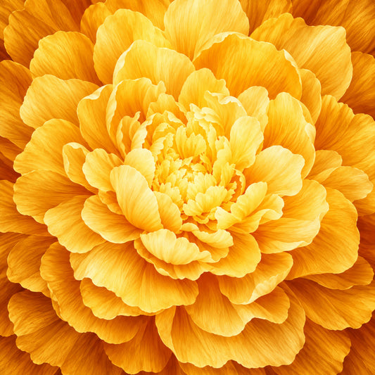 golden yellow, bright yellow, pale yellow, cream yellow, orange yellow, peony, double bloom, layered petals, floral, nature, botanical, spring, summer, garden, elegant, romantic, traditional, close-up flower, full bloom, flower center, textured petals, vibrant, cheerful, sunny, warm tones, home decor, wall hanging, large scale print