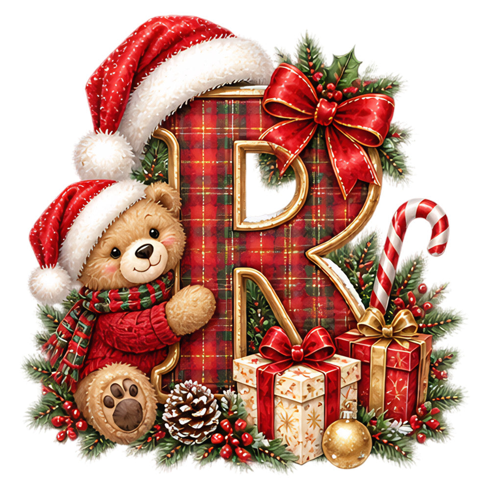 christmas, holiday, teddy bear, plaid, tartan, red, cream, gold, green, festive, whimsical, traditional, candy cane, gift boxes, pine branches, holly berries, pinecones, ornaments, ribbons, bows, vintage, elegant, seasonal, winter, santa hat, animal, cute, cheerful, decorative