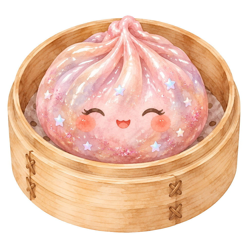 pink, pastel pink, rose pink, coral pink, peach, cream, soft colors, stars, celestial, whimsical, cute, kawaii, dumpling, asian inspired, playful, cheerful, happy face, smiling character, magical, dreamy, sparkly, glitter, gradient, children's, baby, nursery, sweet, charming, fantasy, whimsy