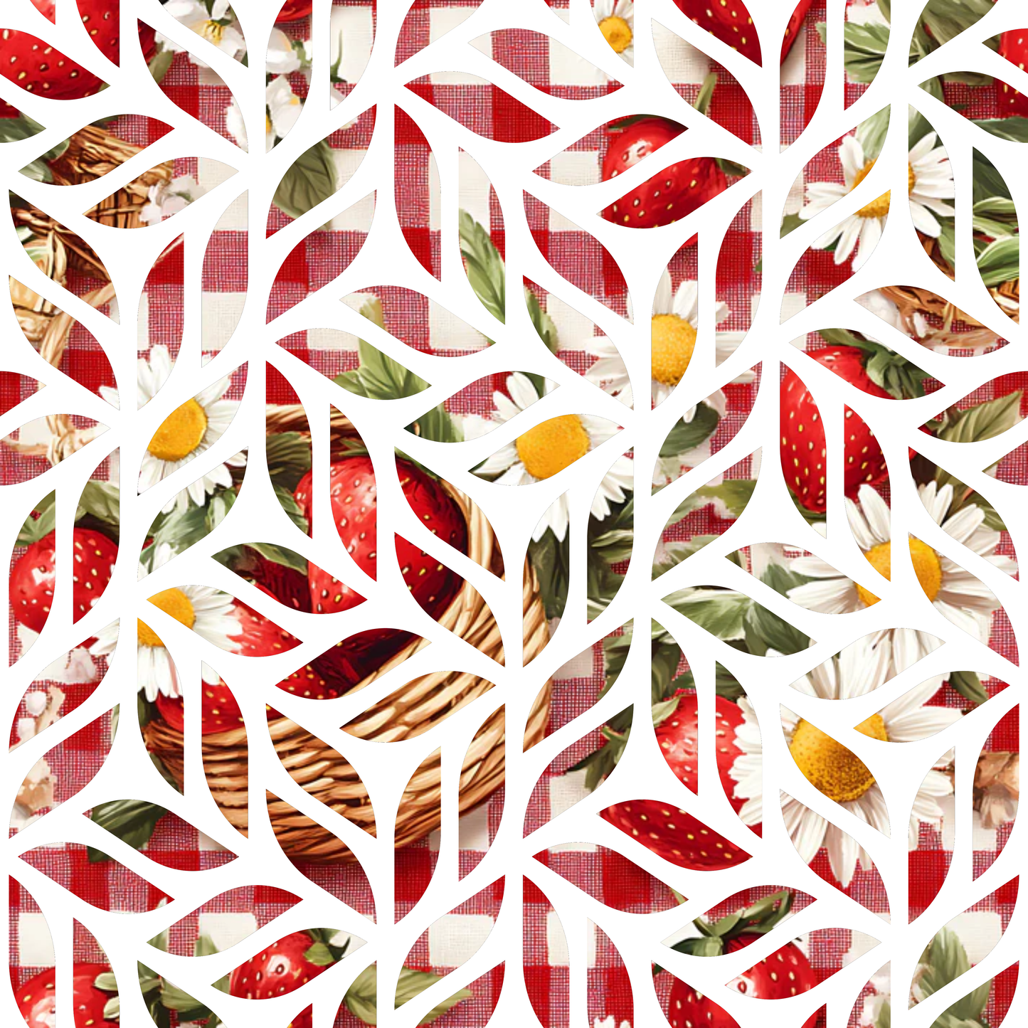 Strawberry Gingham Picnic Pattern 27 Quilting Cotton Fabric