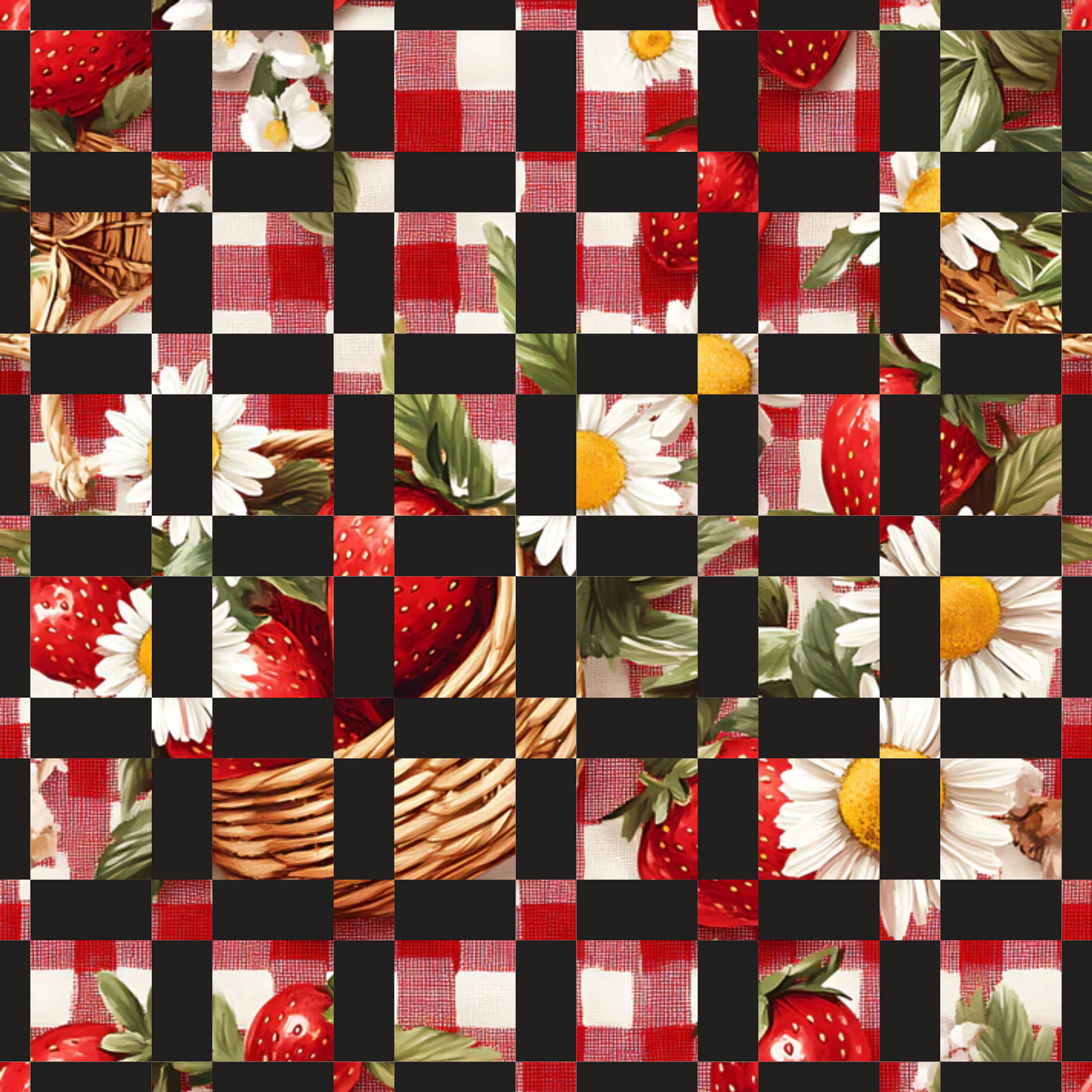 Strawberry Gingham Picnic Pattern 25 Quilting Cotton Fabric