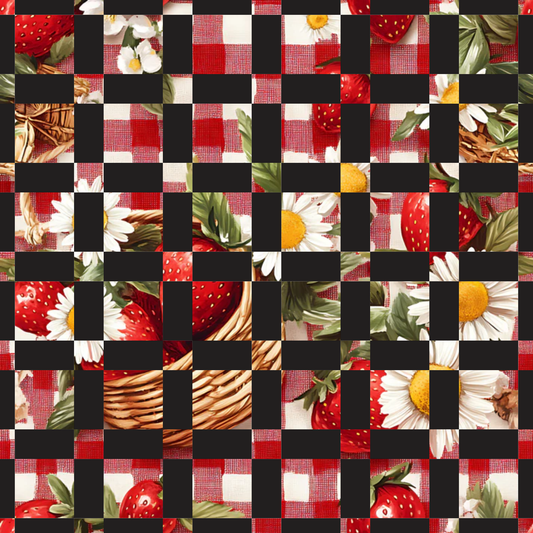 Strawberry Gingham Picnic Pattern 25 Quilting Cotton Fabric