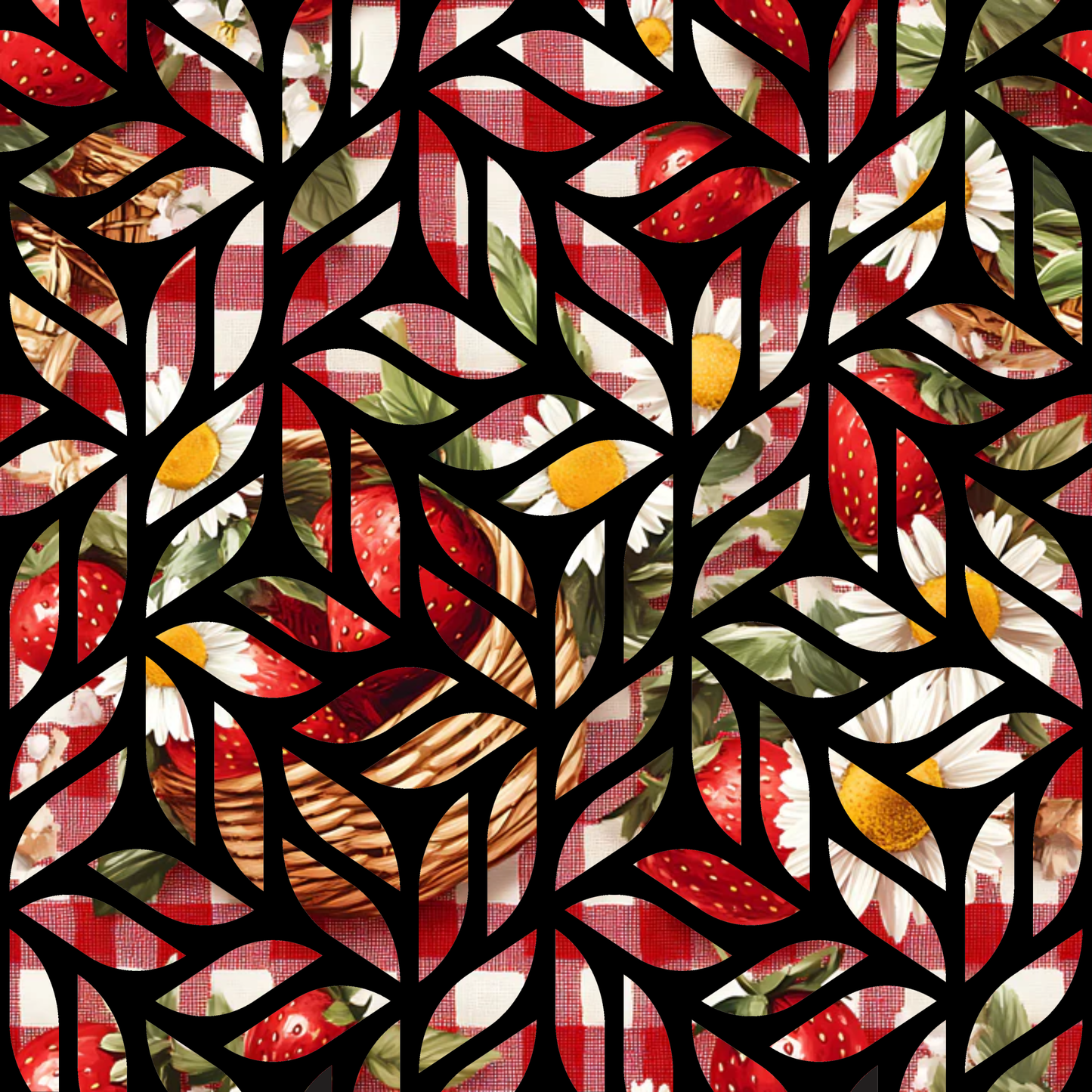 Strawberry Gingham Picnic Pattern 26 Quilting Cotton Fabric