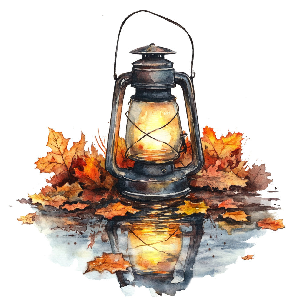 autumn lantern, fall leaves, harvest, rustic, vintage lantern, orange leaves, golden yellow, warm amber, burnt orange, rust brown, reflective water, cozy, seasonal, thanksgiving, autumn decor, nature, traditional, warm tones, maple leaves, oil lantern, fall aesthetic, autumn harvest, cottage core, farmhouse, woodland, warm neutral, ochre, bronze, fall foliage, seasonal decoration