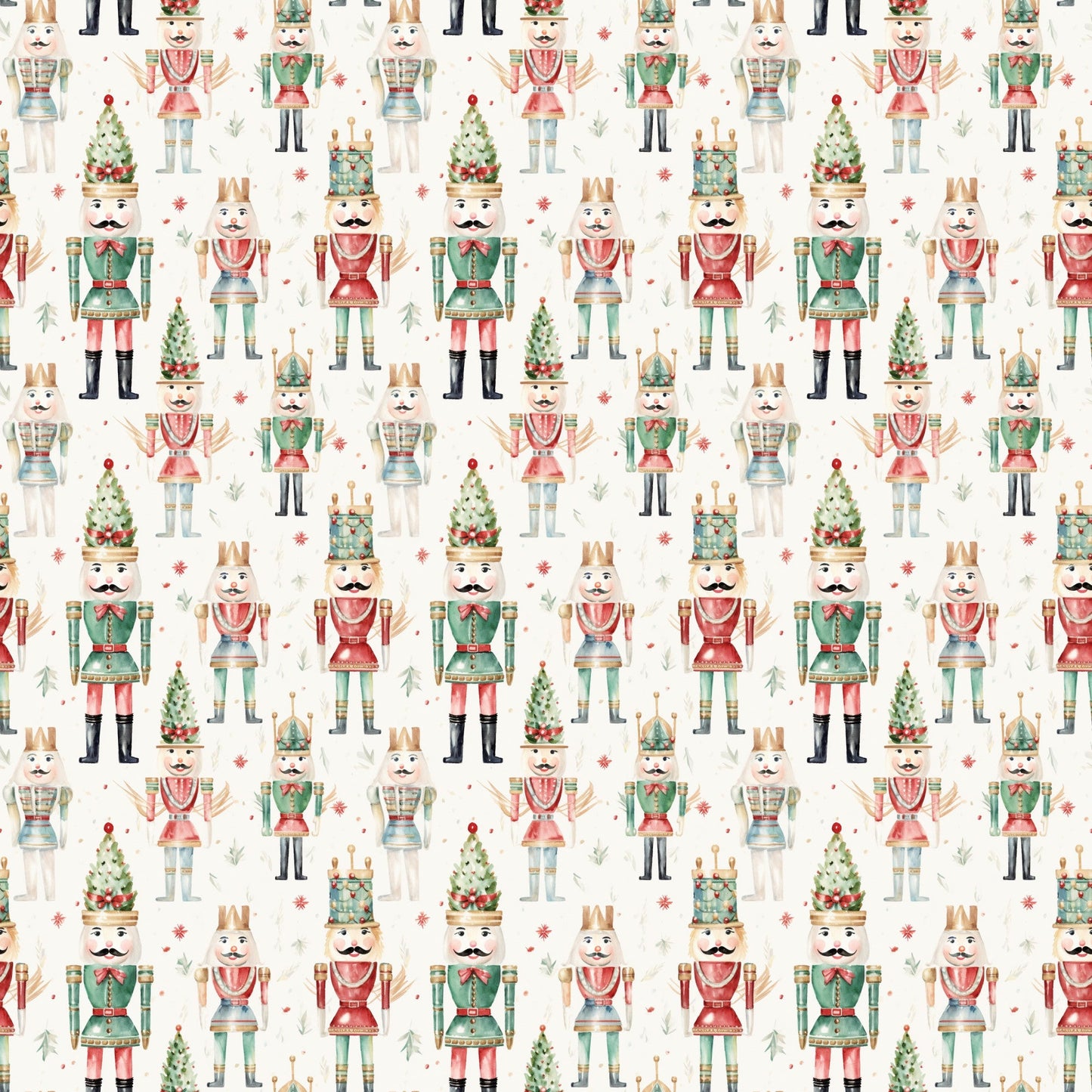 Watercolor Christmas Nutcrackers Allover Pattern 1 Quilting Cotton Fabric