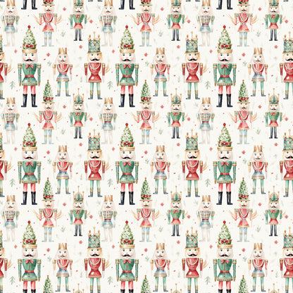 Watercolor Christmas Nutcrackers Allover Pattern 1 Quilting Cotton Fabric