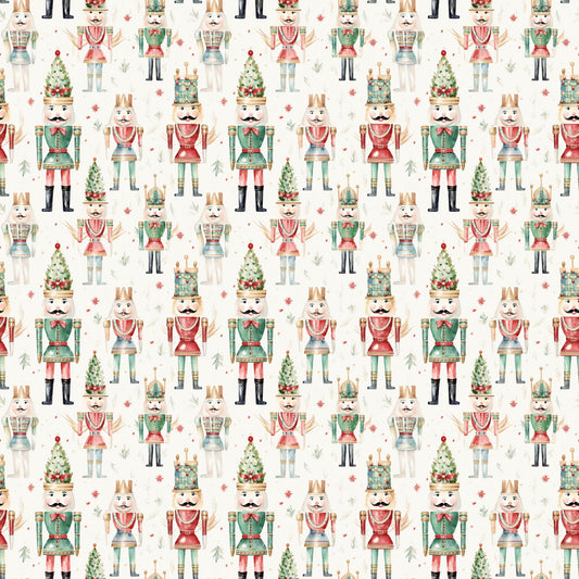 Watercolor Christmas Nutcrackers Allover Pattern 1 Quilting Cotton Fabric