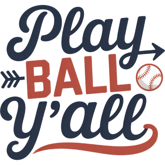 play ball, baseball, sports, navy blue, coral red, cream white, americana, vintage, retro, mid-century modern, nostalgic, classic, traditional, arrows, baseball diamond, athletic, leisure, summer, boys, children, playful, whimsical, rustic americana, text design, typography, casual, fun, game day