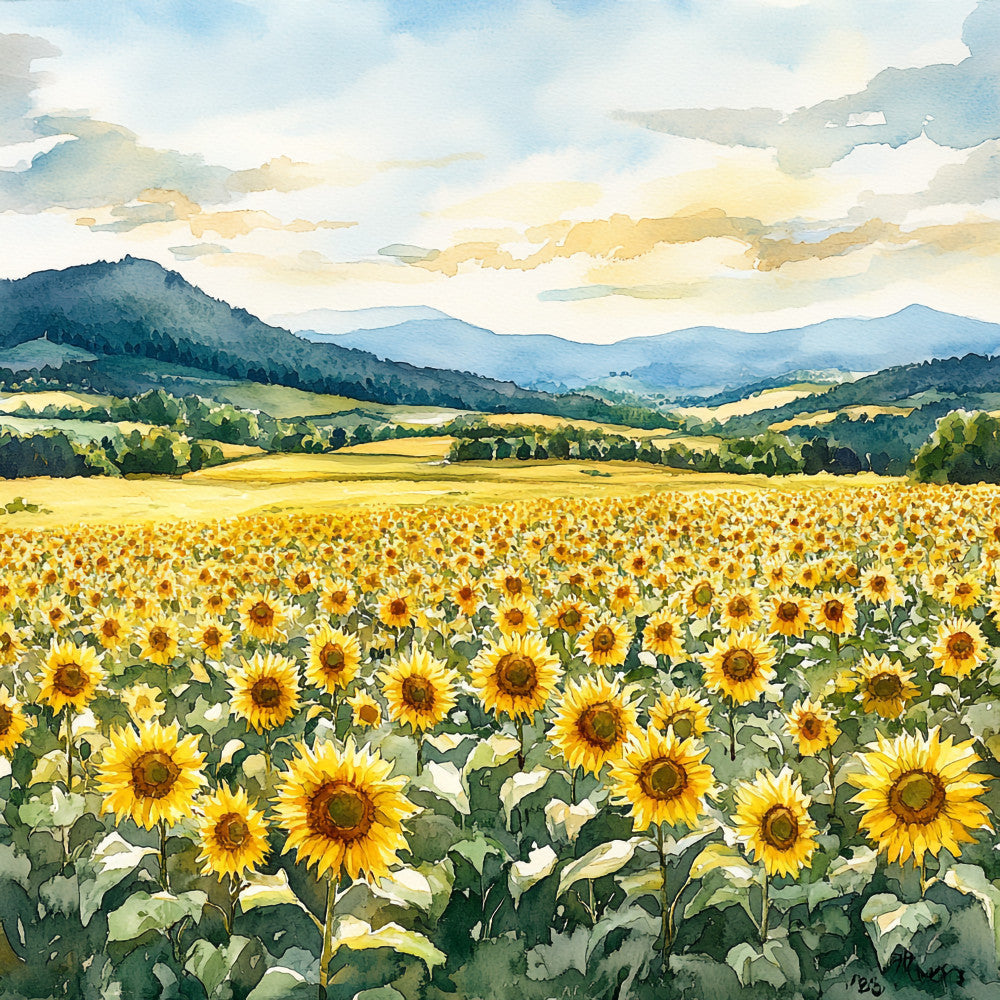 Sunflower Summer Landscape Fabric Panel 1