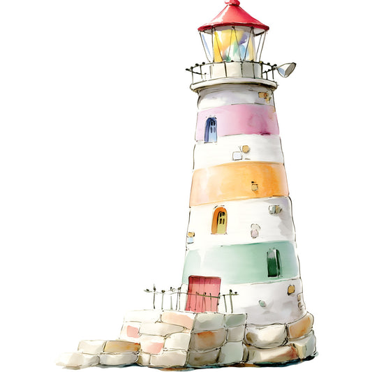 Watercolor Nautical Lighthouse Fabric Panel 10