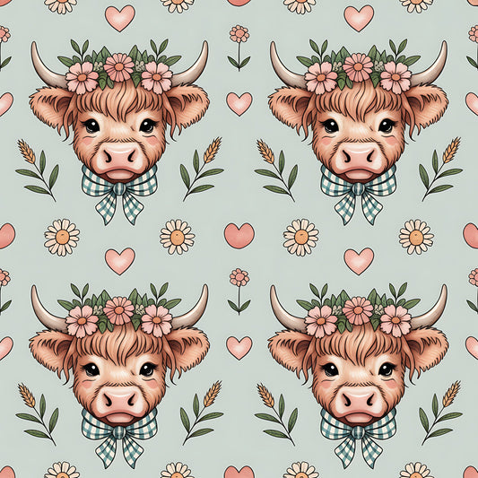 Highland Cow Heads Pattern 11 Quilting Cotton Fabric