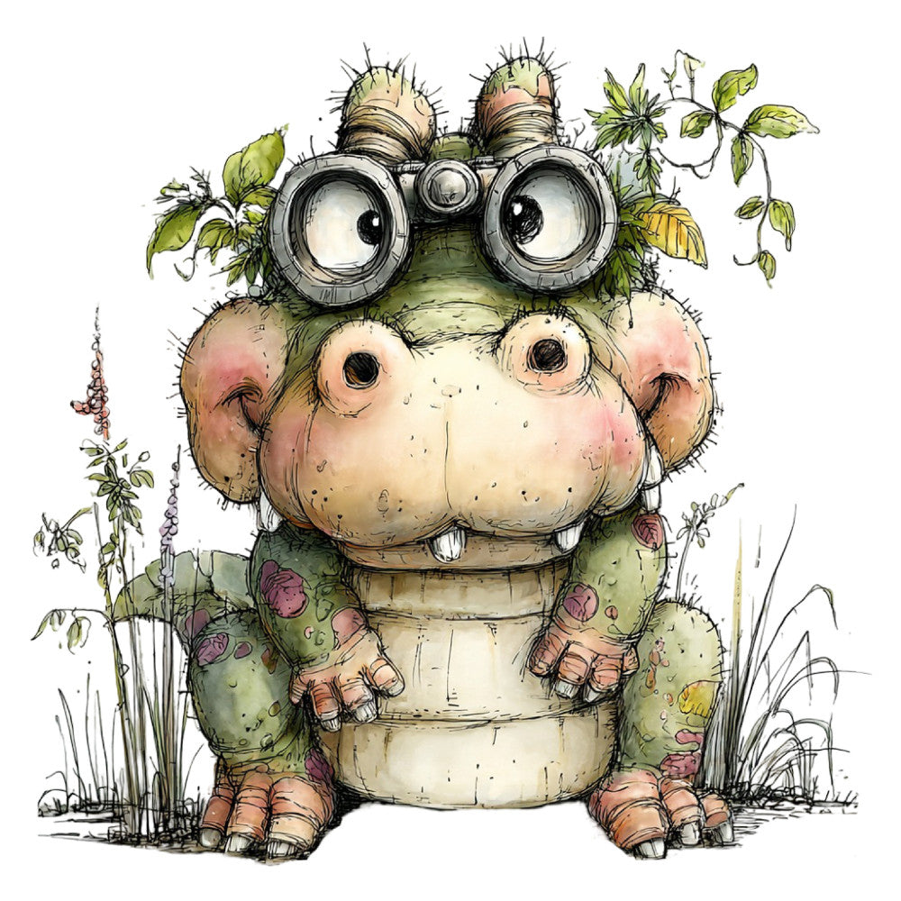 whimsical, frog, toad, nature, animals, woodland, garden, binoculars, sage green, cream, tan, beige, dusty rose, mauve, botanical, leaves, plants, vines, quirky, charming, children's, kids, storybook, illustration, vintage, hand-drawn, adventure, explorer, forest creatures, naturalist