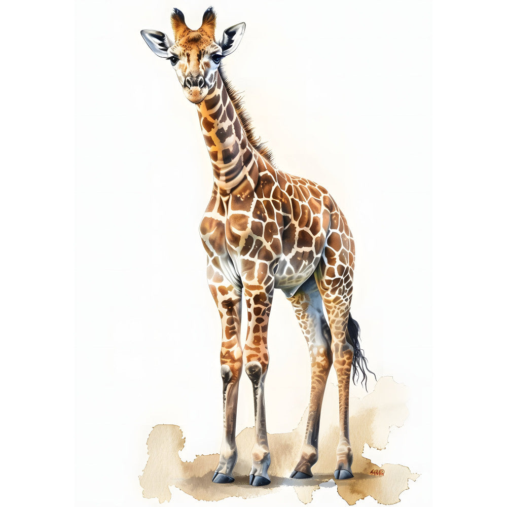 giraffe, wildlife, african animals, safari, tan, brown, cream, white, gold, burnt orange, animal print, realistic illustration, nature, animals, whimsical, elegant, nursery, children's, baby, wall art, home decor, modern, educational, zoological, detailed illustration, lifelike, portrait style, young giraffe, spotted pattern