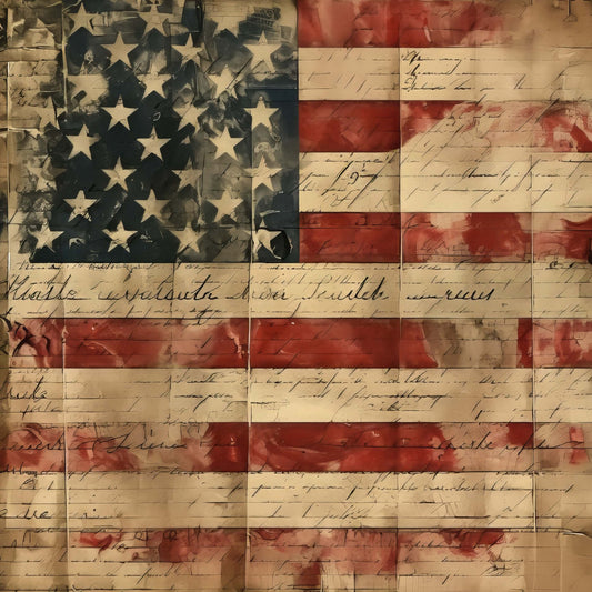 american flag, patriotic, vintage, stars, stripes, red white and blue, cream, antique, handwritten, script, historic, americana, distressed, aged, rustic, traditional, independence day, fourth of july, memorial day, heritage, nostalgic, calligraphy, sepia tone, grunge, wall hanging, quilt panel, documents, americana aesthetic