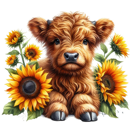 Rustic Sunflower Highland Cows Fabric Panel 7