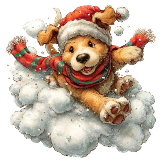 christmas, holiday, festive, dog, puppy, cute animals, teddy bear, snow, winter, red, white, cream, forest green, striped, plaid, tartan, whimsical, playful, cheerful, children's, kids, baby, nursery, christmas dog, santa hat, snow cloud, cozy, traditional, seasonal, storybook