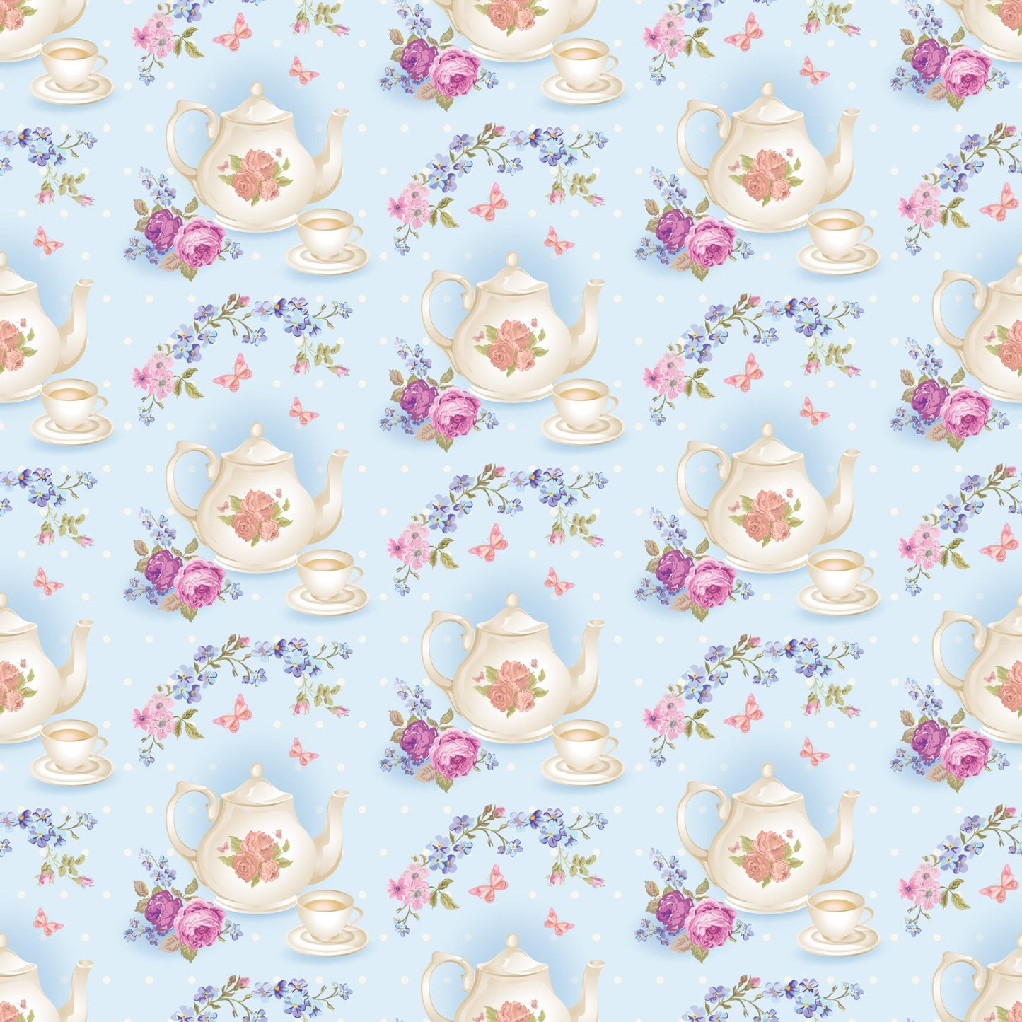 Pink Tea Party Pattern 6 Quilting Cotton Fabric
