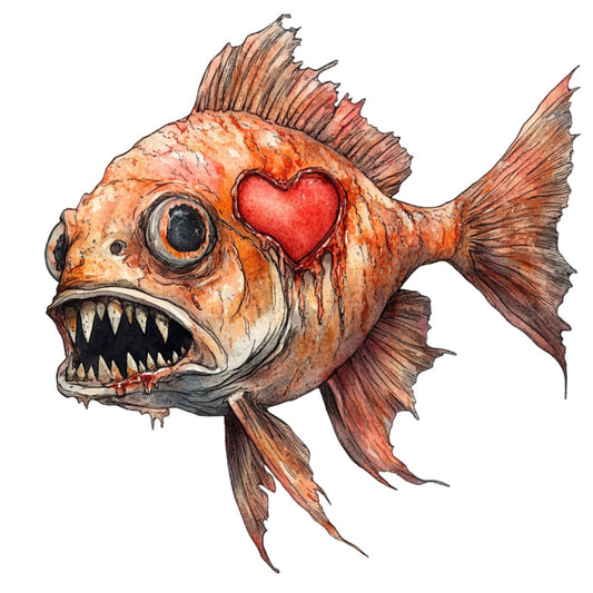 Watercolor Scary Fish Fabric Panel 6