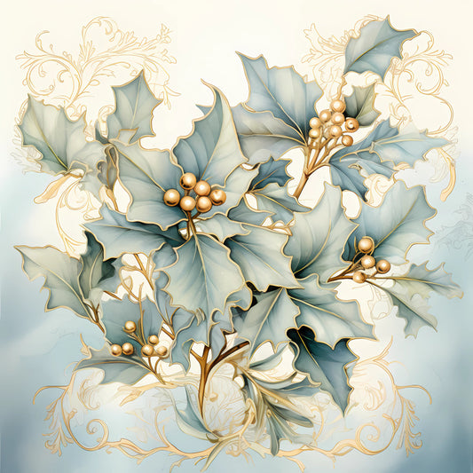 Light Blue and Gold Christmas Fabric Panel 22