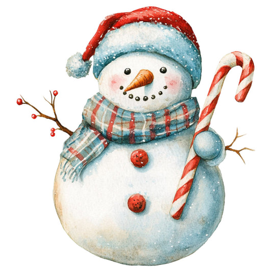 Watercolor Christmas Snowman Fabric Panel 9