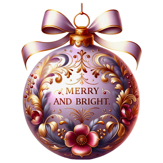 purple, lavender, gold, burgundy, ornate florals, christmas ornament, decorative bow, metallic accents, botanical motifs, festive panel, holiday fabric, quilting cotton, ornamental design, winter theme, elegant scrollwork, floral embellishments, seasonal crafting, rich colors, detailed artwork, fabric panel