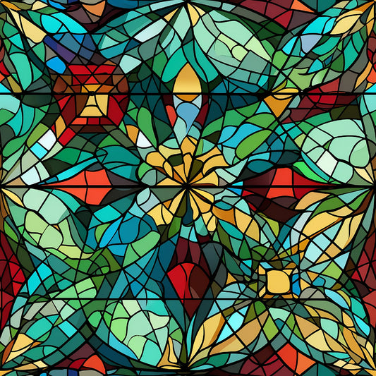 Stained Glass Christmas Pattern 19 Quilting Cotton Fabric