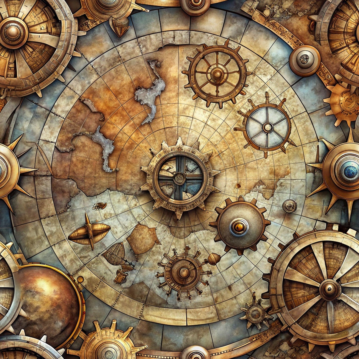 Steampunk Old Maps Pattern 1 Quilting Cotton Fabric