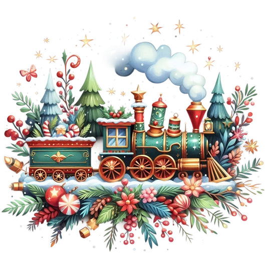 Christmas Spirit Trains Fabric Panel 21