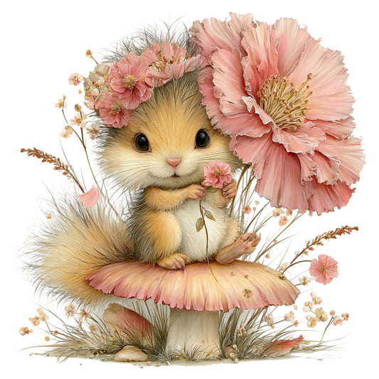 cute animal, hedgehog, woodland creature, pink flowers, coral pink, blush pink, cream, soft yellow, tan, brown, floral design, flower motif, gerbera daisies, delicate flowers, whimsical, sweet, children's, baby, spring, nature, garden theme, gentle, soft colors, nursery, adorable, illustration style, watercolor effect, feminine, pastel palette, decorative panel