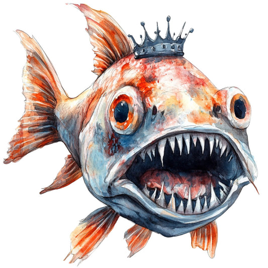 Watercolor Scary Fish Fabric Panel 13
